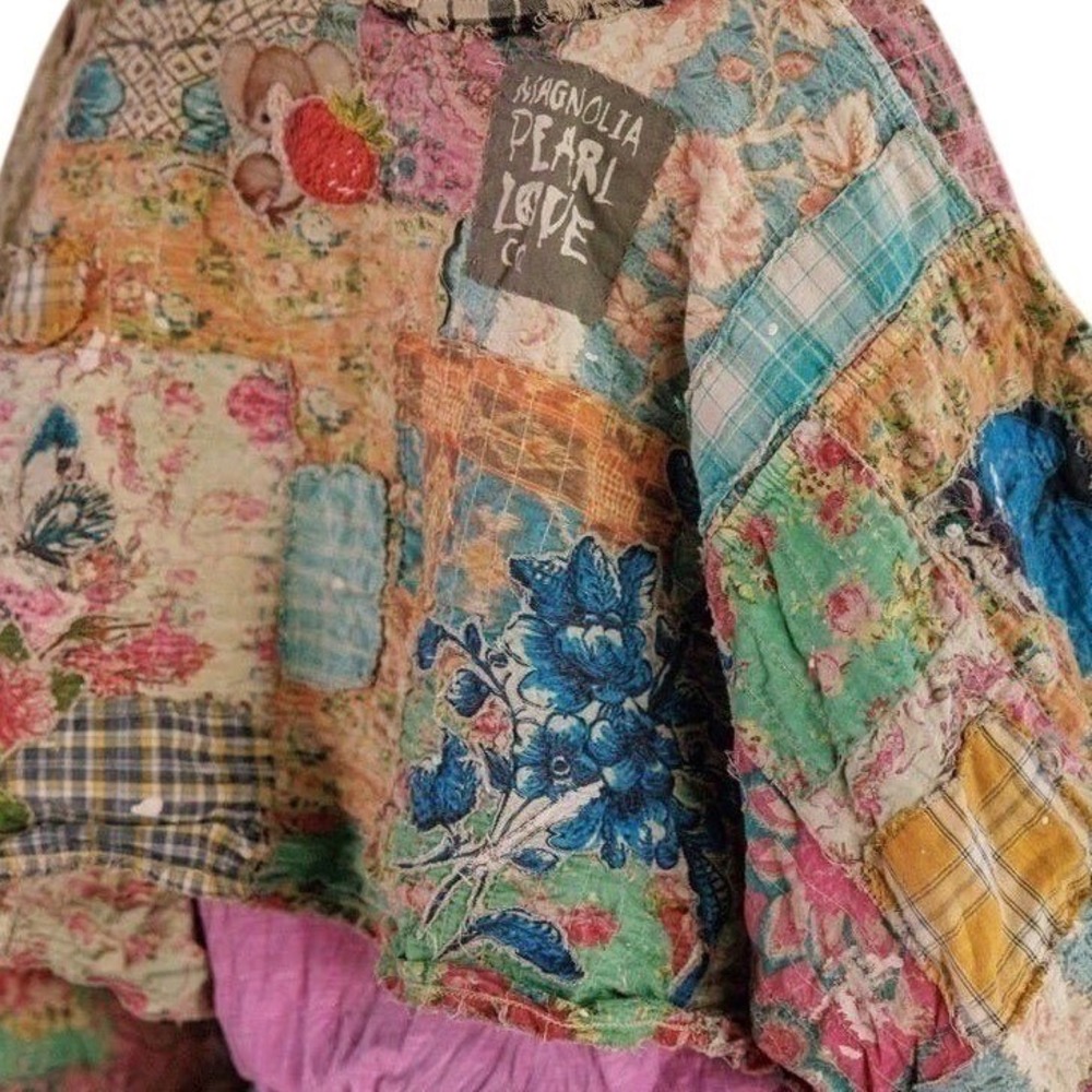 Magnolia Pearl Patchwork Quilted Gandhi Distressed Poncho Cropped Top NWT - Picture 7 of 9